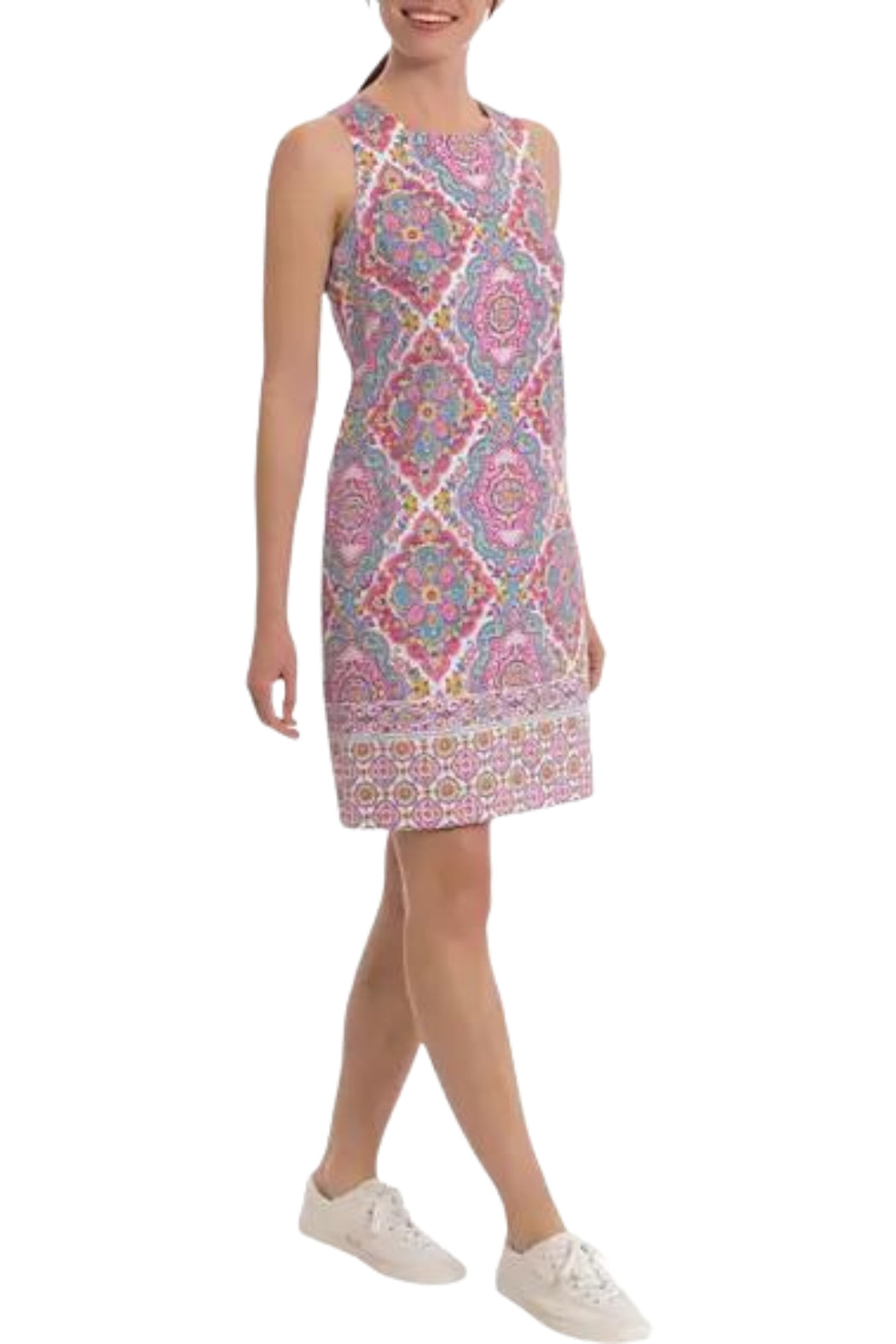 London Times Sleeveless Printed Cotton Sheath Dress-1