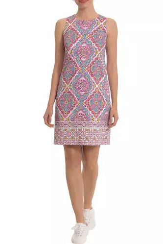 London Times Sleeveless Printed Cotton Sheath Dress-0